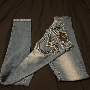 Miss Me Blue Skinny Jeans with Embellished Pockets